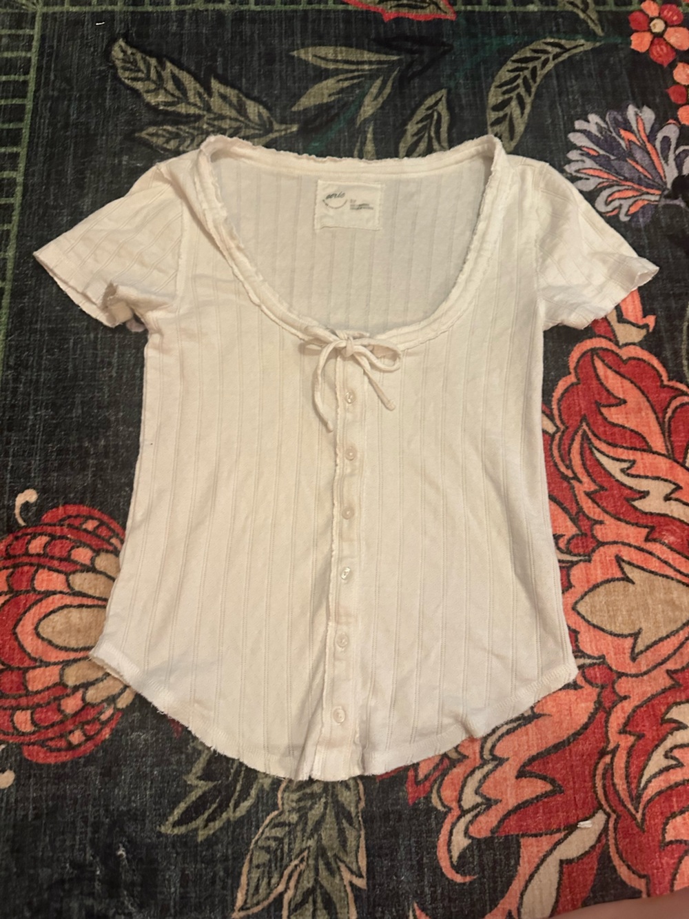 3/$25 ✨ Aerie White Ribbed Button Front Tie Top Size Small